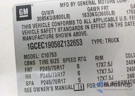 2008 Chevrolet Silverado 1500 Lt1 из США, поврежденный, VIN 1GCEC19058Z132653